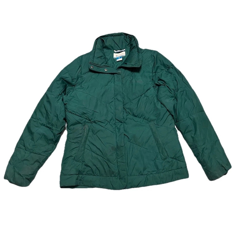 Columbia Puffer Jacket Mens Sz Medium Full Zip Green Camping Hiking-SOME STAINS